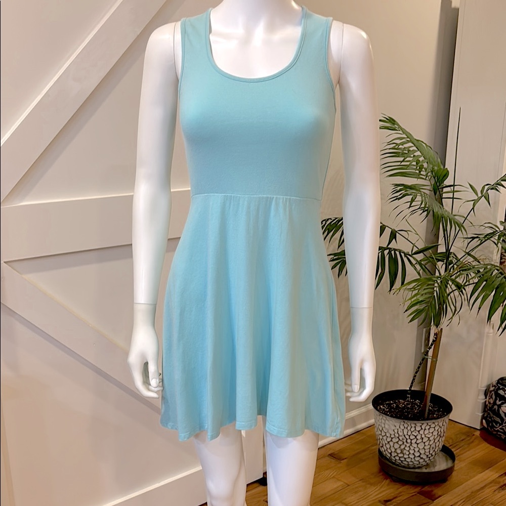Tiffany Blue Heart Cut Out Back Scoop Neck Fit Flare Skater Mini Dress